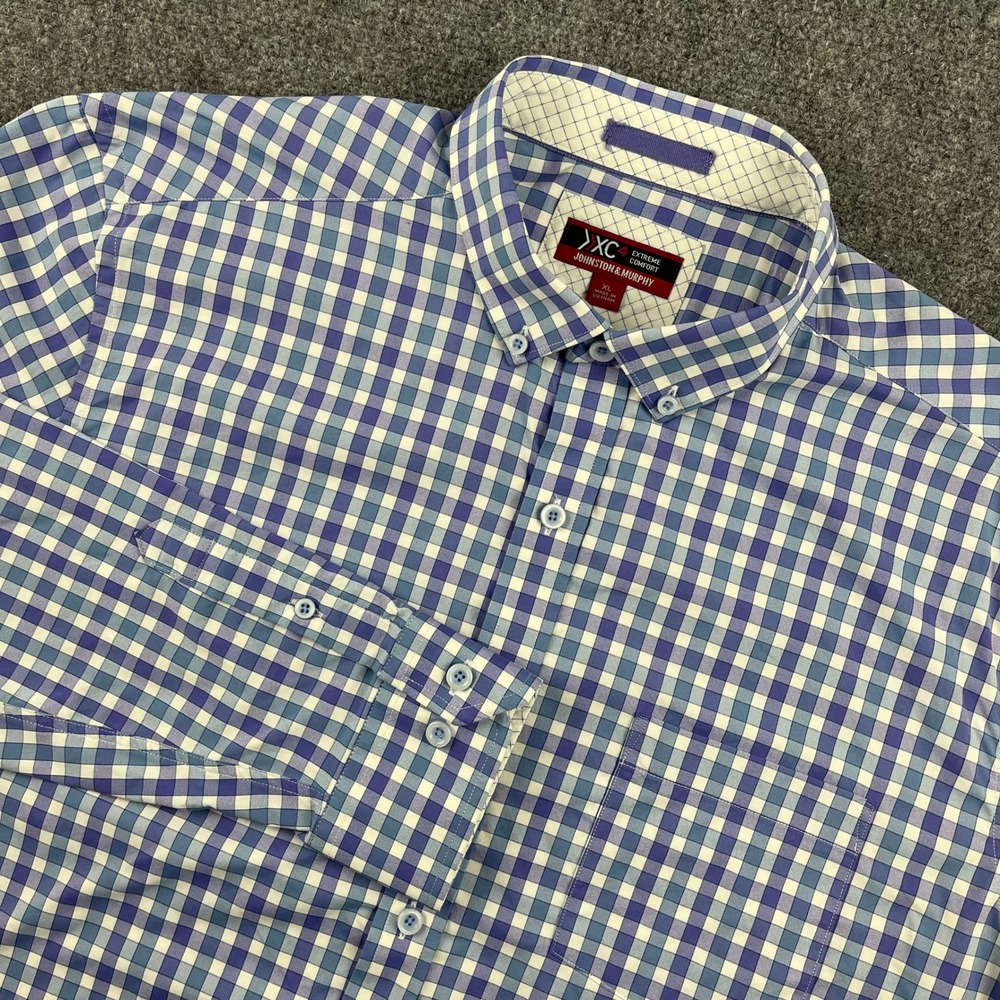 Johnston & Murphy XC4 Extreme Comfort Mens XL Blue Gingham Button Down Shirt